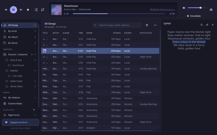 Synced lyrics beside the song