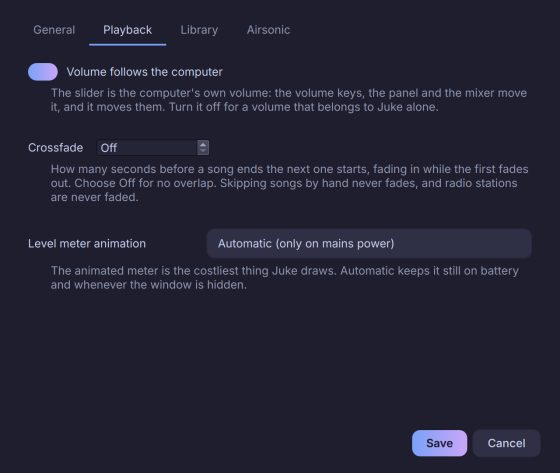 Settings, Playback
